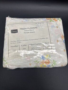 Vintage Sears Fresh Flowers Double Bottom Fitted Sheet Floral Perma Prest